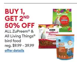 Petsmart ALL ZuPreem & All Living Things bird food offer