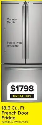 Leon's GE Fingerprint Resistant 33 Counter-Depth French-Door Refrigerator (18.6 Cu.Ft.)- GWE19JYLFS offer