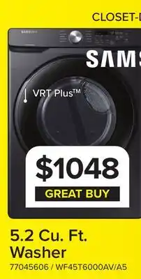 Leon's Samsung Black Stainless Steel Front-Load Washer with Self Clean+ (5.2 cu. ft.) - WF45T6000AV/A5 offer