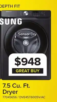 Leon's Samsung Black Stainless Steel Electric Dryer (7.5 cu. ft.) - DVE45T6005V/AC offer