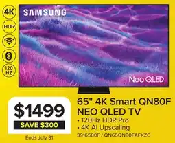 Leon's Samsung 65 4K Smart QN80F NEO QLED TV - QN65QN80FAFXZC offer