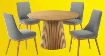 Leon's Mikael 5-Piece Round Dining Set - Grey, Light Oak offer