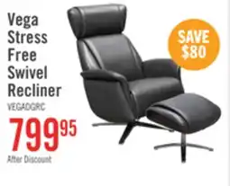 The Brick Vega 29.5 Faux Leather Stress Free Swivel Reclining Chair with Footrest and Aluminum Legs - Grey offer