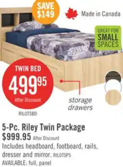 The Brick Riley Mates Bed 5pc Set with Bookcase Headboard, Dresser & Mirror, Natural - Twin Size offer