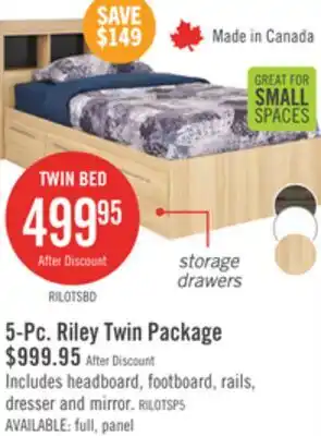 The Brick Riley Mates Bed 5pc Set with Bookcase Headboard, Dresser & Mirror, Natural - Twin Size offer