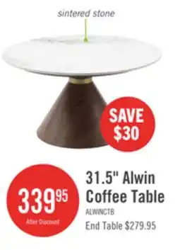The Brick Alwin 31.5 Modern Round Coffee Table with White Sintered Stone Top - Brown offer