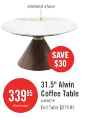 The Brick Alwin 31.5 Modern Round Coffee Table with White Sintered Stone Top - Brown offer
