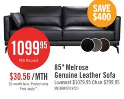 The Brick Melrose 84.5 Top-Grain Genuine Leather Sofa with Metal Legs - Black offer