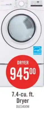 The Brick LG 7.4 Cu. Ft. Electric Dryer - White - Stackable - DLE3400W offer