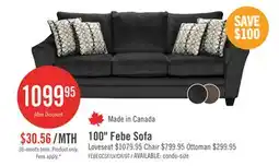 The Brick Made in Canada Febe 100 Chenille Fabric Sofa with Flared Arms and Accent Pillows - Charcoal Grey offer