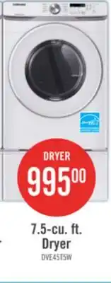The Brick Samsung 7.5 Cu. Ft. Electric Dryer - White - Stackable - DVE45T6005W/AC offer