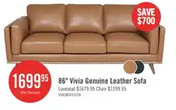 The Brick Vivia 86 Genuine Leather Sofa with Removable Seat Cushions and Wood Base - Caramel Brown offer