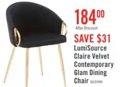 The Brick LumiSource Claire Velvet Contemporary Glam Dining Chair - Gold/Black offer