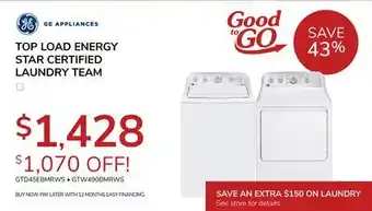 Goemans Appliances GE TOP LOAD ENERGY STAR CERTIFIED LAUNDRY TEAM offer