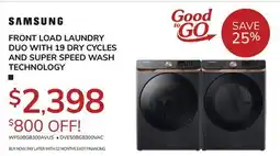 Goemans Appliances SAMSUNG FRONT LOAD LAUNDRY DUO WITH 19 DRY CYCLES AND SUPER SPEED WASH TECHNOLOGY offer
