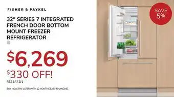 Goemans Appliances FISHER & PAYKEL 32 SERIES 7 INTEGRATED FRENCH DOOR BOTTOM MOUNT FREEZER REFRIGERATOR offer
