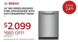 Goemans Appliances BOSCH 24 800 SERIES BRUSHED STEEL DISHWASHER WITH ANTI-FINGERPRINT FINISH offer