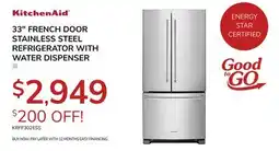 Goemans Appliances KitchenAid 33 FRENCH DOOR STAINLESS STEEL REFRIGERATOR WITH WATER DISPENSER offer
