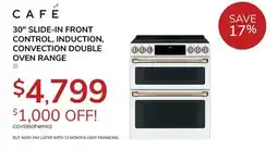 Goemans Appliances CAFÉ 30 SLIDE-IN FRONT CONTROL, INDUCTION, CONVECTION DOUBLE OVEN RANGE offer