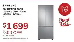 Goemans Appliances SAMSUNG 30 FRENCH DOOR REFRIGERATOR WITH MODERN DESIGN offer
