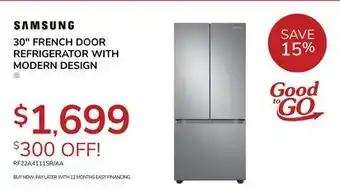Goemans Appliances SAMSUNG 30 FRENCH DOOR REFRIGERATOR WITH MODERN DESIGN offer