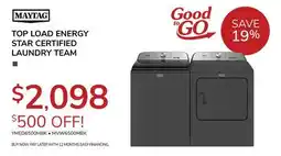 Goemans Appliances TOP LOAD ENERGY STAR CERTIFIED LAUNDRY TEAM offer