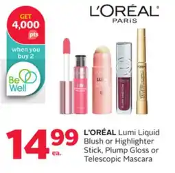 Rexall L'ORÉAL Lumi Liquid Blush or Highlighter Stick, Plump Gloss or Telescopic Mascara offer
