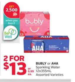 Rexall BUBLY or AHA Sparkling Water 12x355mL offer