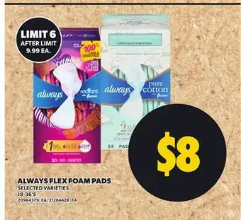 Independent City Market ALWAYS FLEX FOAM PADS, 18-36'S offer