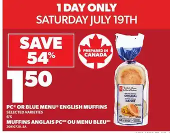 Independent City Market PC OR BLUE MENU ENGLISH MUFFINS, 6'S offer