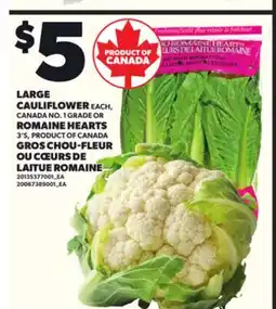 Independent City Market LARGE CAULIFLOWER, EACH OR ROMAINE HEARTS, 3'S offer