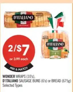 Shoppers Drug Mart WONDER WRAPS (10'S) D'ITALIANO SAUSAGE BUNS (6'S) OR BREAD (675G) offer