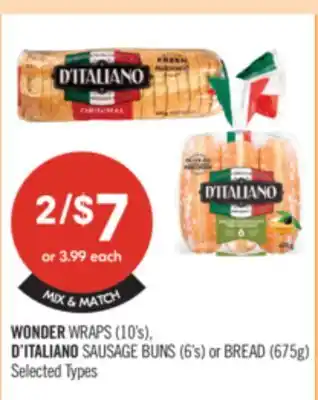 Shoppers Drug Mart WONDER WRAPS (10'S) D'ITALIANO SAUSAGE BUNS (6'S) OR BREAD (675G) offer