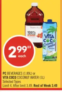 Shoppers Drug Mart PC BEVERAGES (1.89L) or VITA COCO COCONUT WATER (1L) offer