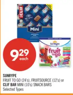 Shoppers Drug Mart SUNRYPE FRUIT TO GO (24's), FRUITSOURCE (12's) or CLIF BAR MINI (10's) SNACK BARS offer