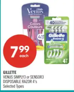 Shoppers Drug Mart GILLETTE VENUS SIMPLY3 or SENSOR3 DISPOSABLE RAZOR offer