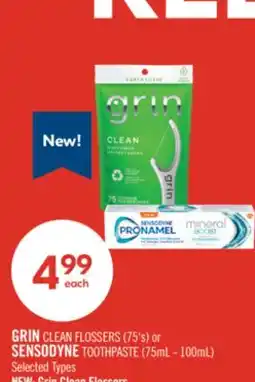 Shoppers Drug Mart GRIN CLEAN FLOSSERS (75's) or SENSODYNE TOOTHPASTE (75mL - 100mL) offer