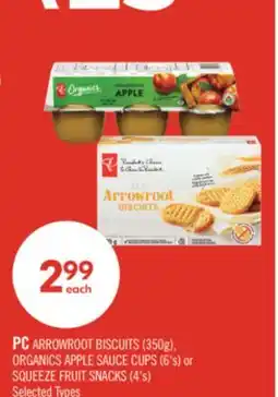 Shoppers Drug Mart PC ARROWROOT BISCUITS (350g), ORGANICS APPLE SAUCE CUPS (6's) or SQUEEZE FRUIT SNACKS (4's) offer