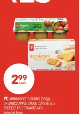 Shoppers Drug Mart PC ARROWROOT BISCUITS (350g), ORGANICS APPLE SAUCE CUPS (6's) or SQUEEZE FRUIT SNACKS (4's) offer