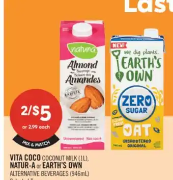 Shoppers Drug Mart VITA COCO Coconut Milk (1L) NATUR-A or EARTH'S OWN Alternative Beverages (946 mL) offer