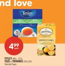 Shoppers Drug Mart TETLEY (48's - 72's), TAZO or TWININGS (20's) TEA offer