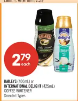 Shoppers Drug Mart BAILEYS (400mL) or INTERNATIONAL DELIGHT (425mL) COFFEE WHITENER offer