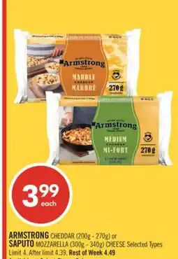 Shoppers Drug Mart ARMSTRONG CHEDDAR (200g - 270g) or SAPUTO MOZZARELLA (300g - 340g) CHEESE offer