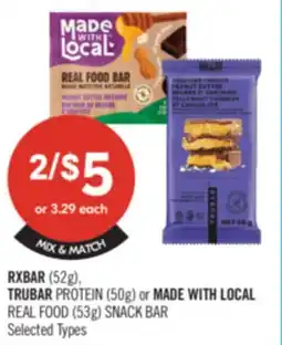 Shoppers Drug Mart RXBAR (52g), TRUBAR PROTEIN (50g) or MADE WITH LOCAL REAL FOOD (53g) SNACK BAR offer