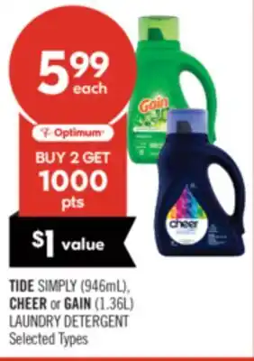 Shoppers Drug Mart TIDE SIMPLY (946mL), CHEER or GAIN (1.36L) LAUNDRY DETERGENT offer