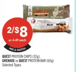 Shoppers Drug Mart QUEST PROTEIN CHIPS (32g), GRENADE or QUEST PROTEIN BAR (60g) offer
