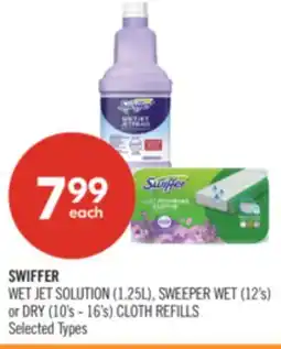 Shoppers Drug Mart SWIFFER WET JET SOLUTION (1.25L), SWEEPER WET (12's) or DRY (10's - 16's) CLOTH REFILLS offer
