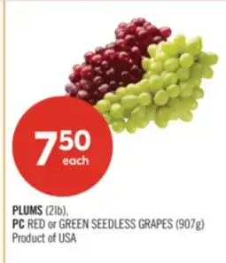 Shoppers Drug Mart PLUMS (2lb), PC RED or GREEN SEEDLESS GRAPES (907g) offer