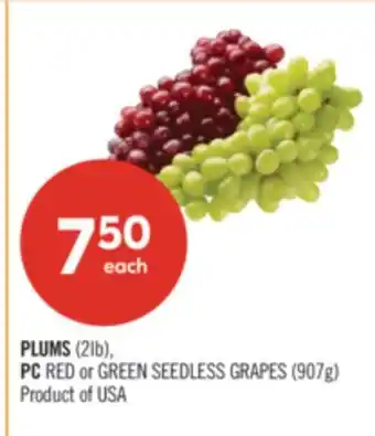 Shoppers Drug Mart PLUMS (2lb), PC RED or GREEN SEEDLESS GRAPES (907g) offer
