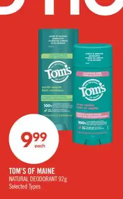 Shoppers Drug Mart TOM'S OF MAINE NATURAL DEODORANT offer